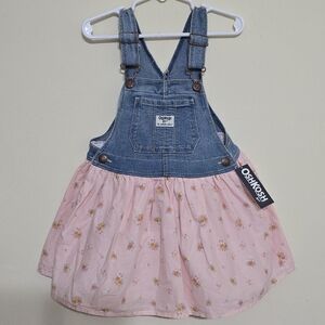 OshKosh B'gosh Denim and Pink Floral Overall Skirt